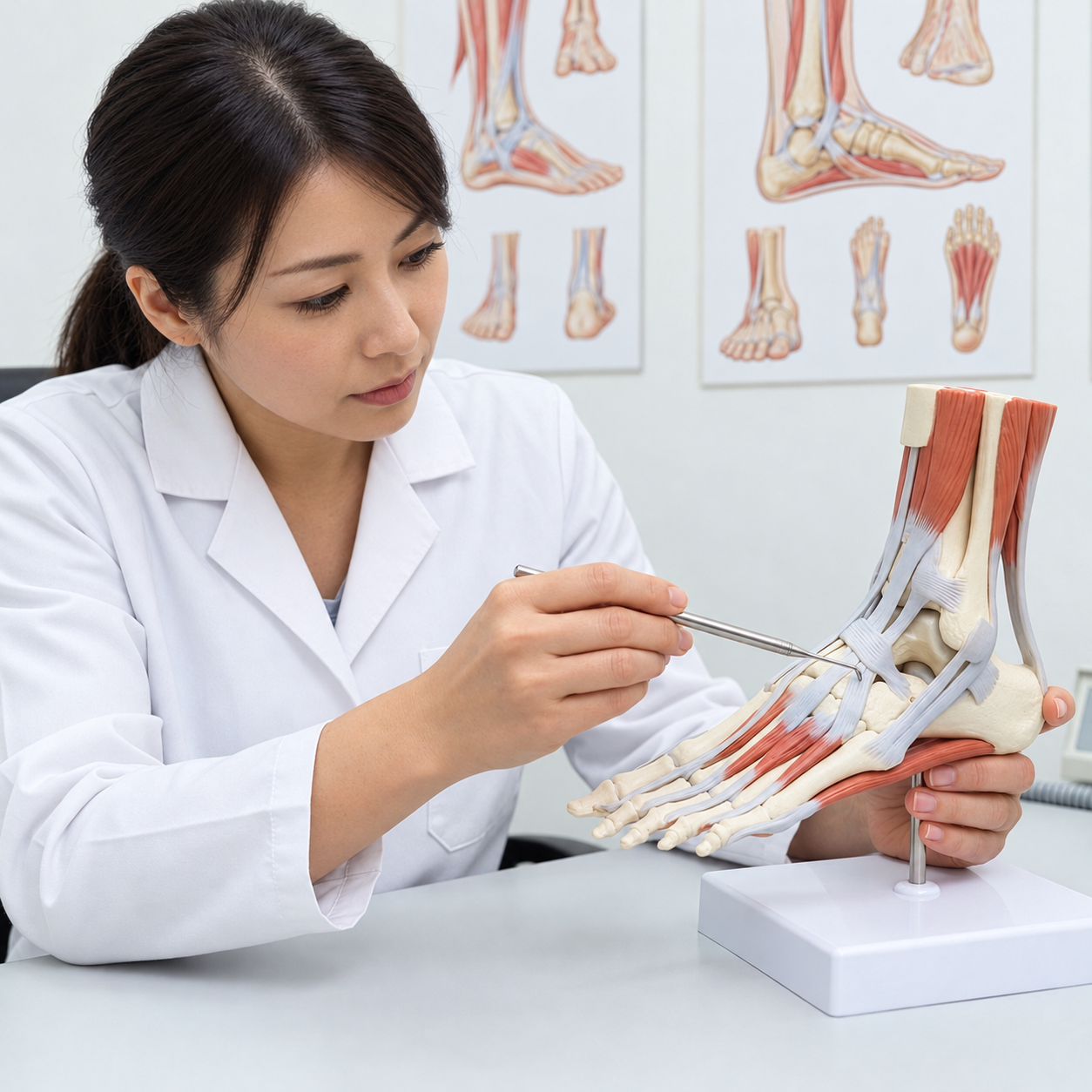 足の構造を示す模型を使った説明のイメージ